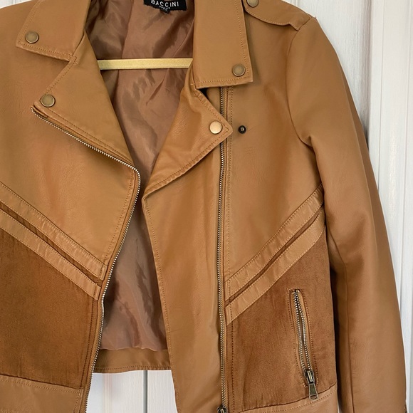 Tan faux leather and suede detail jacket - Picture 7 of 7